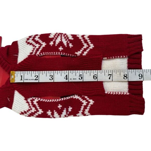 Friends Forever Knit Pet Holiday Snowflake Red White Ugly Sweater Hooded Pom NWT - Picture 4 of 9